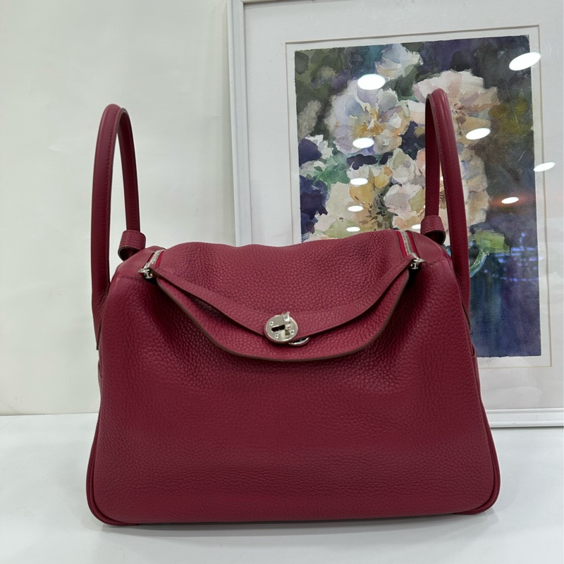 愛馬仕 石榴紅 銀扣lindy34框R刻 TC皮-1