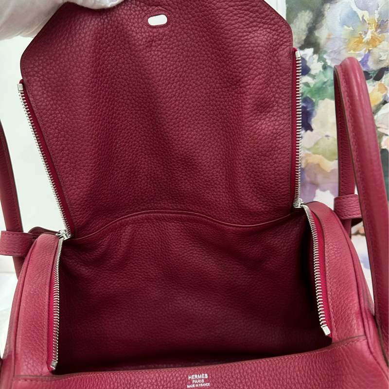 愛馬仕 石榴紅 銀扣lindy34框R刻 TC皮-7