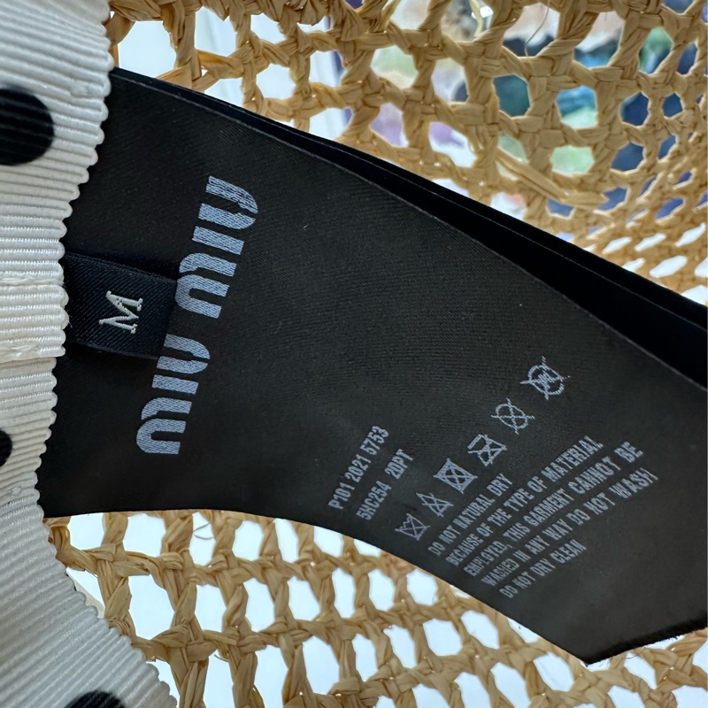 MiuMiu 繆繆 黃色logo字母波點編織草編帽 M碼-4