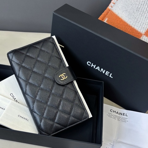 【近新閒置品】香奈兒 Chanel 25P黑金荔枝紋牛皮長款錢包 芯片款