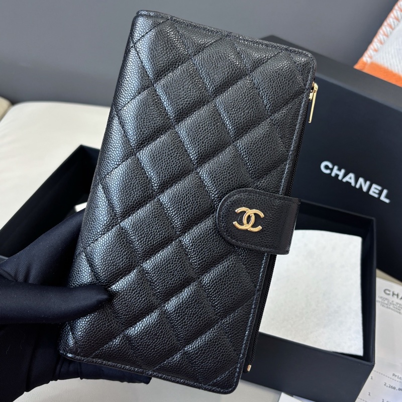 【近新閒置品】香奈兒 Chanel 25P黑金荔枝紋牛皮長款錢包 芯片款-1
