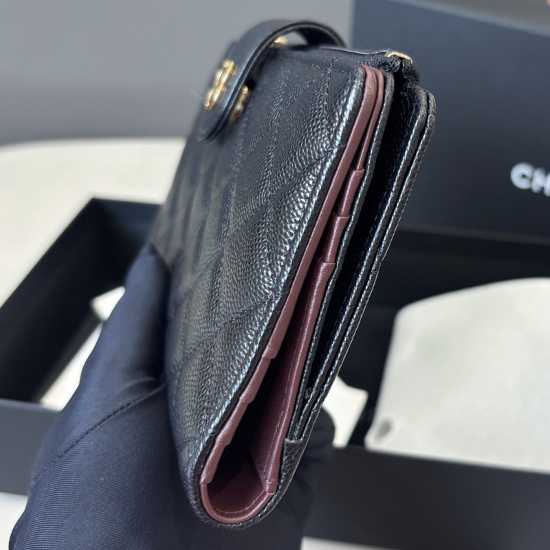 【近新閒置品】香奈兒 Chanel 25P黑金荔枝紋牛皮長款錢包 芯片款-4