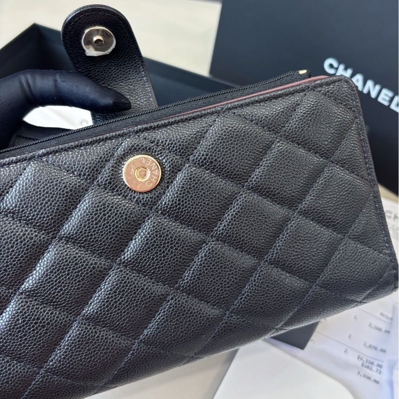 【近新閒置品】香奈兒 Chanel 25P黑金荔枝紋牛皮長款錢包 芯片款-6