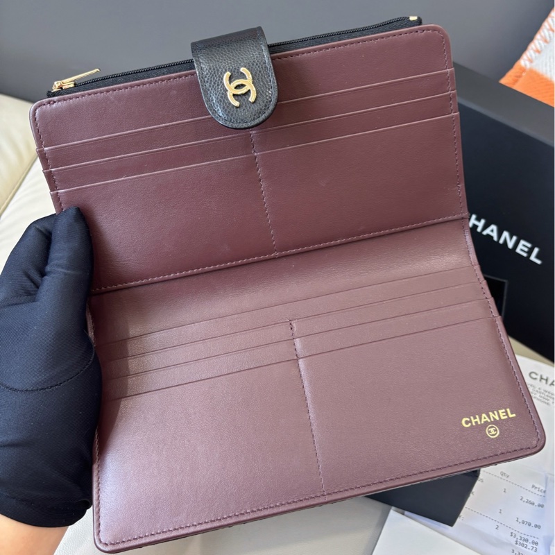 【近新閒置品】香奈兒 Chanel 25P黑金荔枝紋牛皮長款錢包 芯片款-7