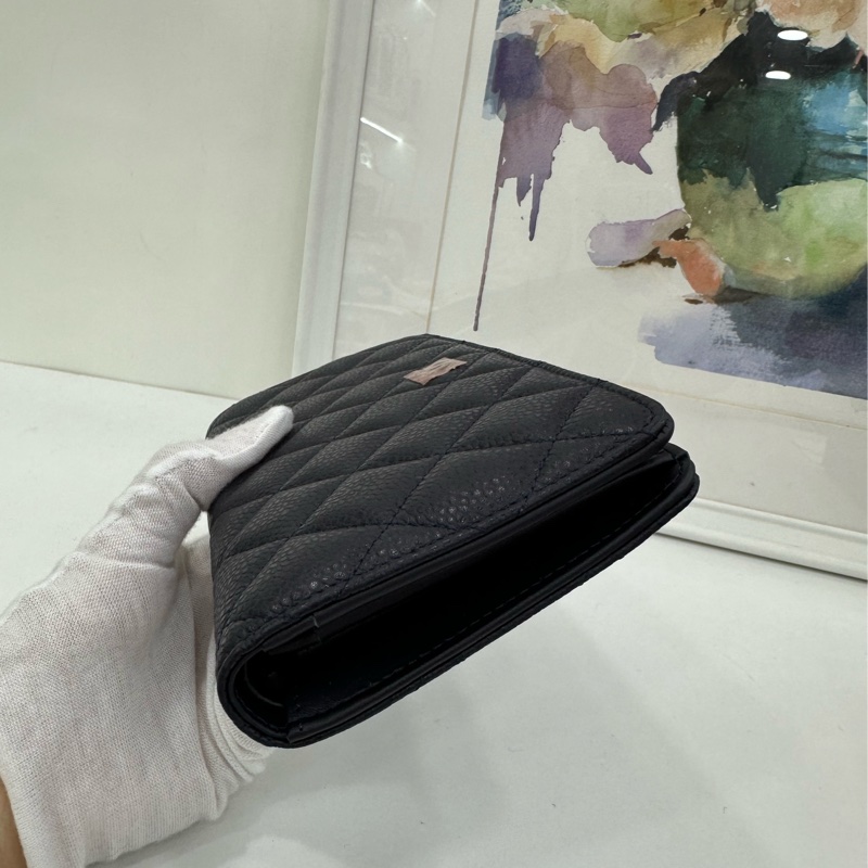 Chanel香奈兒 深藍荔枝皮 長款對折皮夾 18開 閒置-3