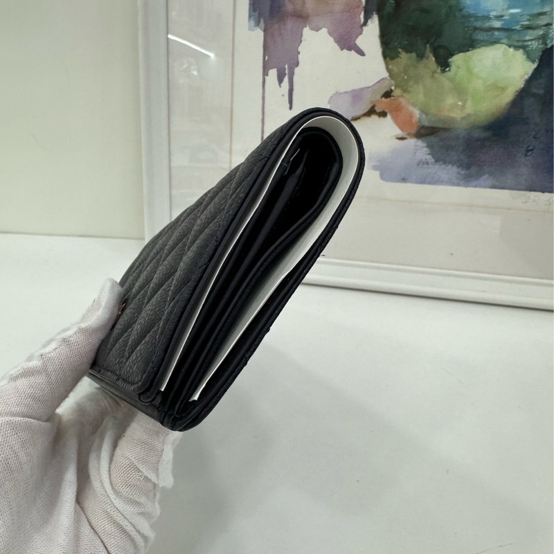 Chanel香奈兒 深藍荔枝皮 長款對折皮夾 18開 閒置-4