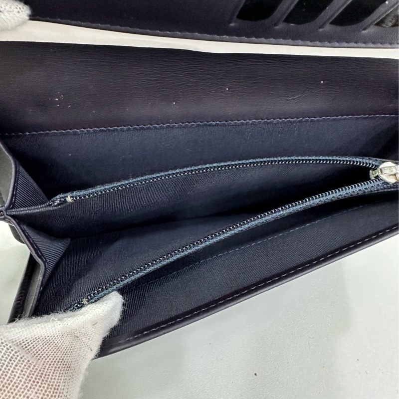 Chanel香奈兒 深藍荔枝皮 長款對折皮夾 18開 閒置-7