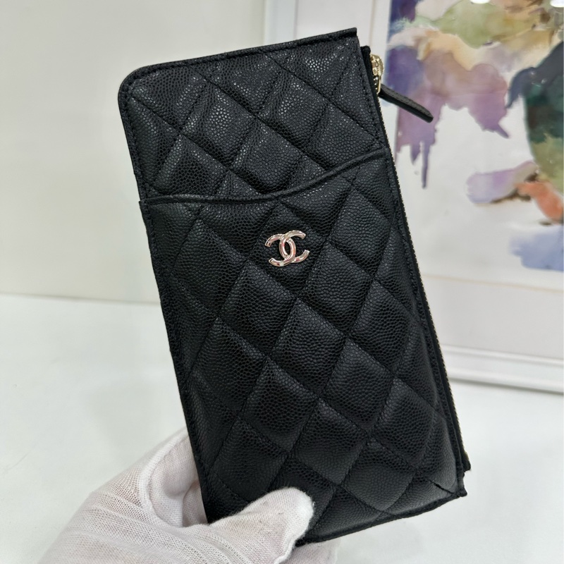 Chanel香奈兒黑色荔枝皮皮夾,卡包 29開-3