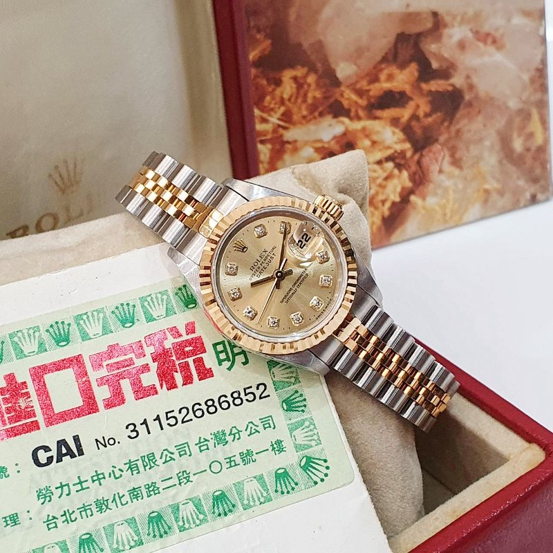 【大眾名錶】ROLEX勞力士69173 Datejust 蠔式女錶 經典太陽圈 新包台 金色十鑽面盤 大眾名錶G237-1
