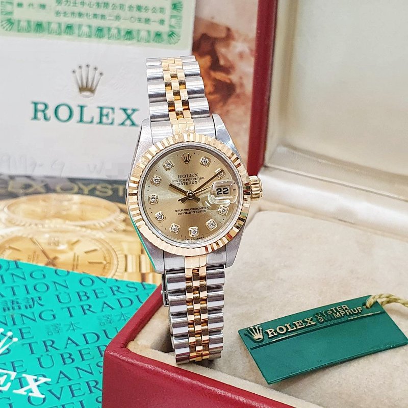 【大眾名錶】ROLEX勞力士69173 Datejust 蠔式女錶 經典太陽圈 新包台 金色十鑽面盤 大眾名錶G237-2