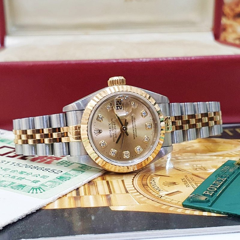 【大眾名錶】ROLEX勞力士69173 Datejust 蠔式女錶 經典太陽圈 新包台 金色十鑽面盤 大眾名錶G237-3