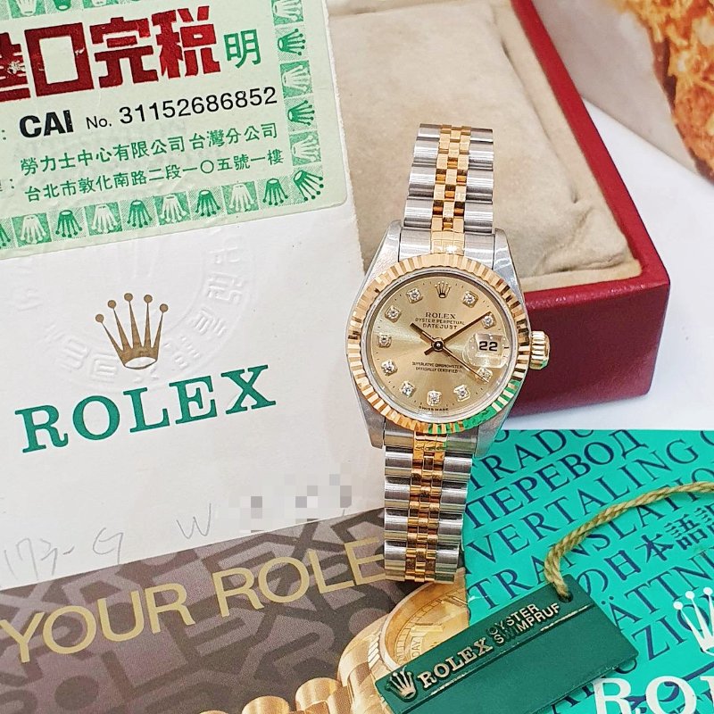【大眾名錶】ROLEX勞力士69173 Datejust 蠔式女錶 經典太陽圈 新包台 金色十鑽面盤 大眾名錶G237-4