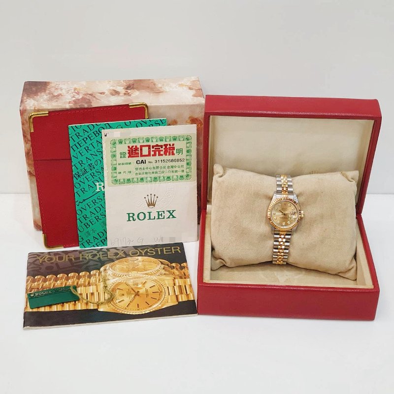 【大眾名錶】ROLEX勞力士69173 Datejust 蠔式女錶 經典太陽圈 新包台 金色十鑽面盤 大眾名錶G237-9