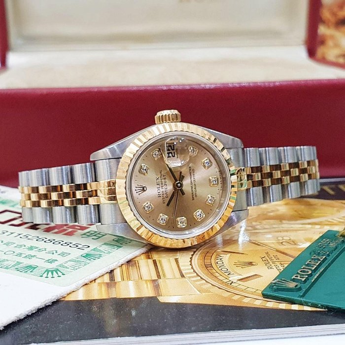 【大眾名錶】ROLEX勞力士69173 Datejust 蠔式女錶 經典太陽圈 新包台 金色十鑽面盤 大眾名錶G237-2
