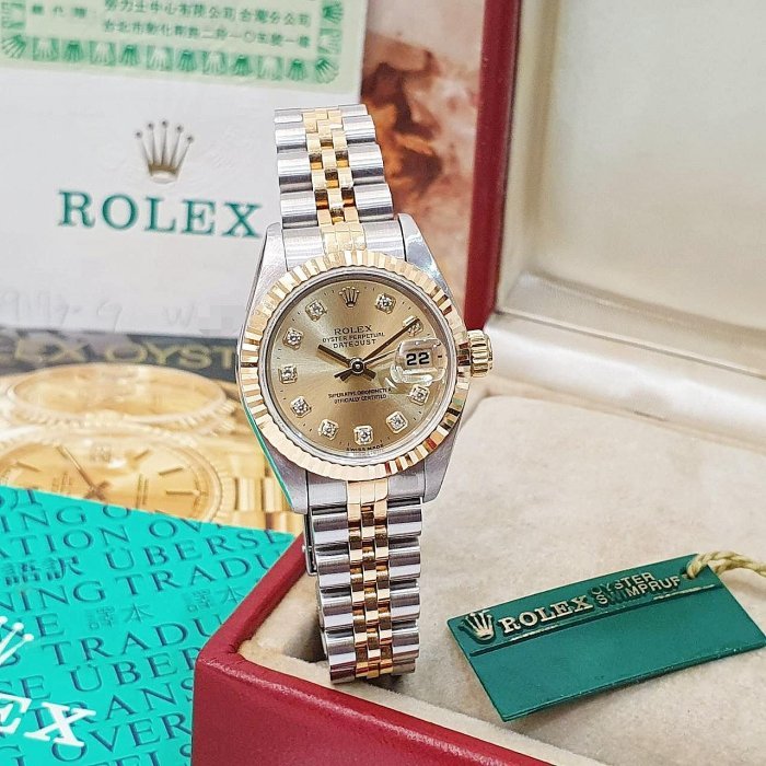 【大眾名錶】ROLEX勞力士69173 Datejust 蠔式女錶 經典太陽圈 新包台 金色十鑽面盤 大眾名錶G237-3