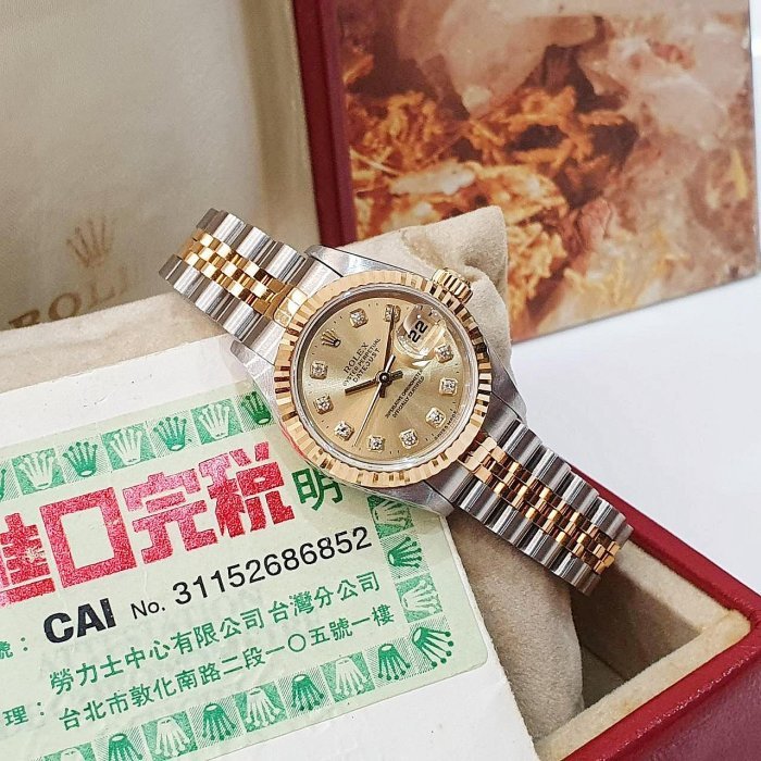 【大眾名錶】ROLEX勞力士69173 Datejust 蠔式女錶 經典太陽圈 新包台 金色十鑽面盤 大眾名錶G237-4