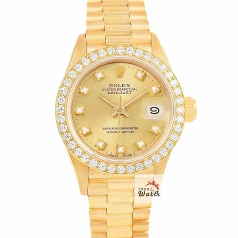 【大眾名錶】ROLEX 勞力士 69178 Datejust 18K金女錶 金十鑽 舊包台 後加鑽圈 大眾名錶B1254