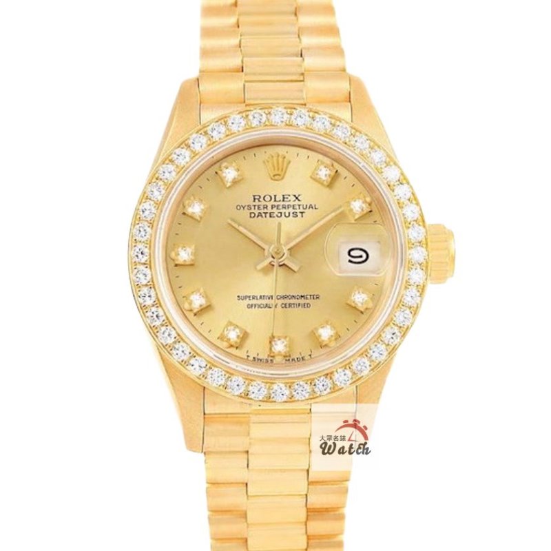 【大眾名錶】ROLEX 勞力士 69178 Datejust 18K金女錶 金十鑽 舊包台 後加鑽圈 大眾名錶B1254-0