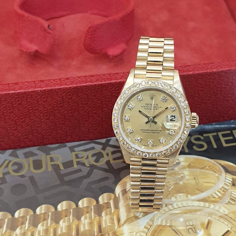 【大眾名錶】ROLEX 勞力士 69178 Datejust 18K金女錶 金十鑽 舊包台 後加鑽圈 大眾名錶B1254-1
