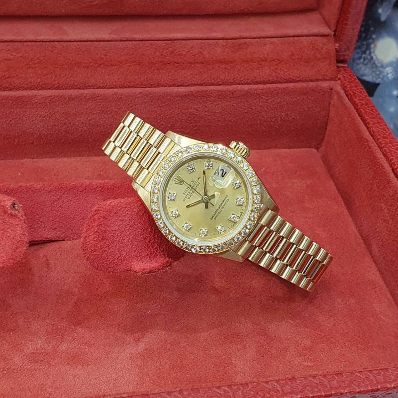 【大眾名錶】ROLEX 勞力士 69178 Datejust 18K金女錶 金十鑽 舊包台 後加鑽圈 大眾名錶B1254-2