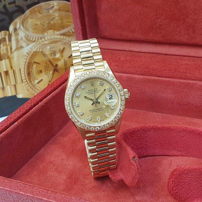【大眾名錶】ROLEX 勞力士 69178 Datejust 18K金女錶 金十鑽 舊包台 後加鑽圈 大眾名錶B1254-3