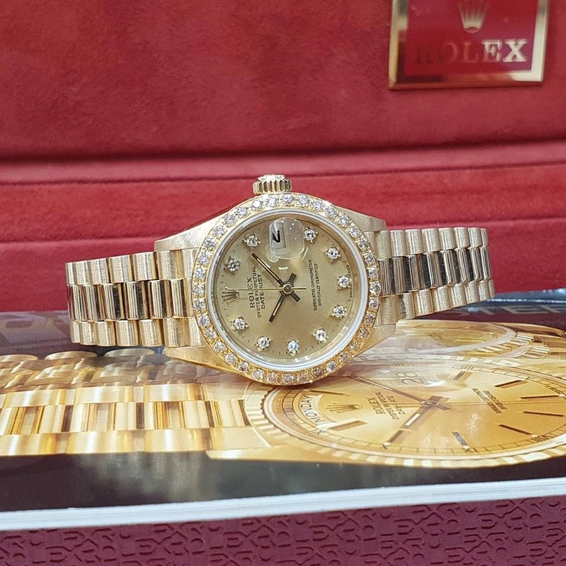 【大眾名錶】ROLEX 勞力士 69178 Datejust 18K金女錶 金十鑽 舊包台 後加鑽圈 大眾名錶B1254-4