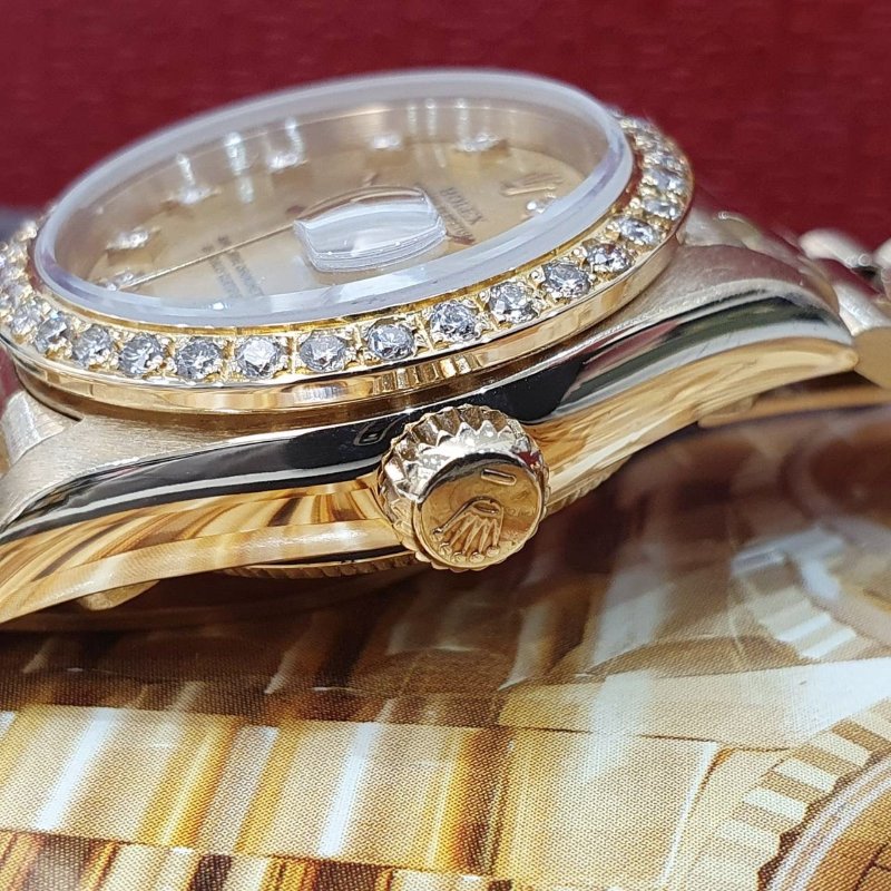 【大眾名錶】ROLEX 勞力士 69178 Datejust 18K金女錶 金十鑽 舊包台 後加鑽圈 大眾名錶B1254-5