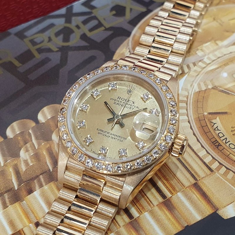 【大眾名錶】ROLEX 勞力士 69178 Datejust 18K金女錶 金十鑽 舊包台 後加鑽圈 大眾名錶B1254-8