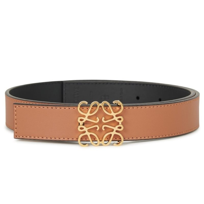 【LOEWE 羅威】Anagram 雙面 皮帶 2.8公分寬 棕褐色 黑色 金色-0