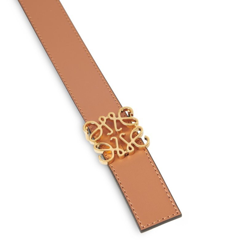 【LOEWE 羅威】Anagram 雙面 皮帶 2.8公分寬 棕褐色 黑色 金色-4