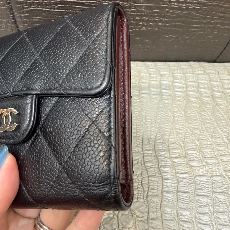 Chanel 黑荔枝牛皮銀釦三折短夾AP0231-2