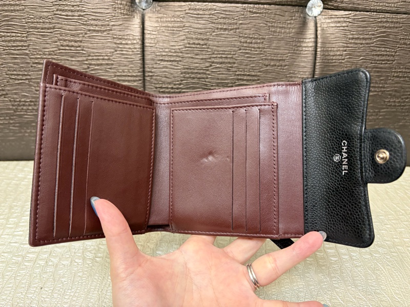 Chanel 黑荔枝牛皮銀釦三折短夾AP0231-4