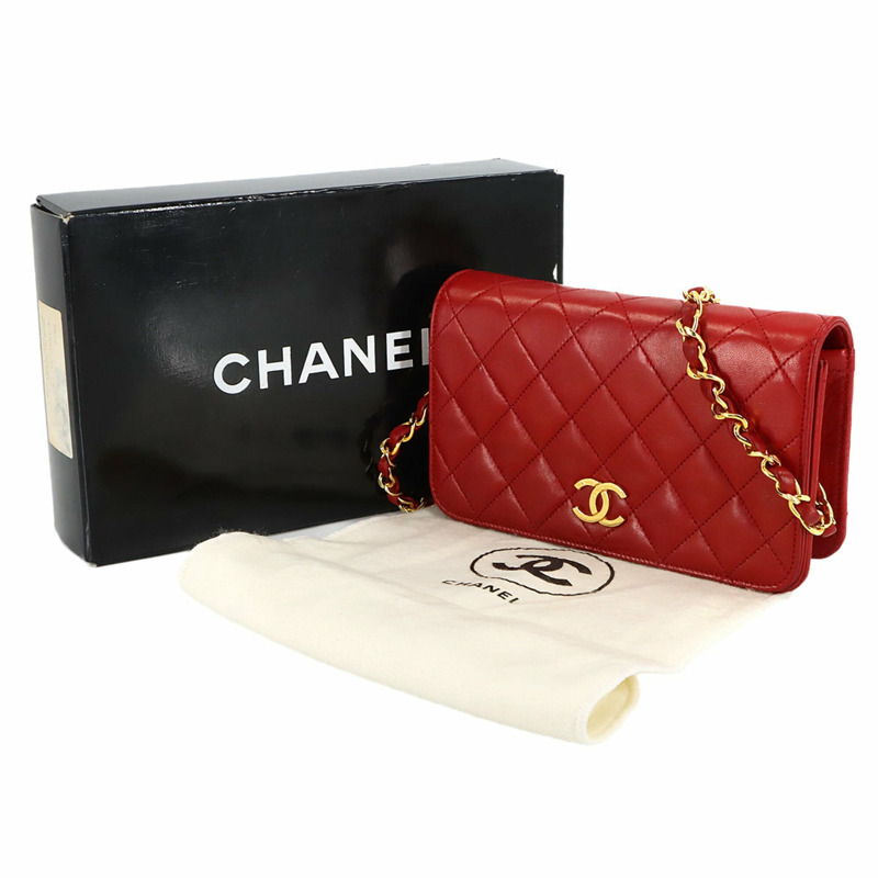 香奈兒 Matelasse 鏈條肩背包,羊皮材質,紅色,金色五金配件-1