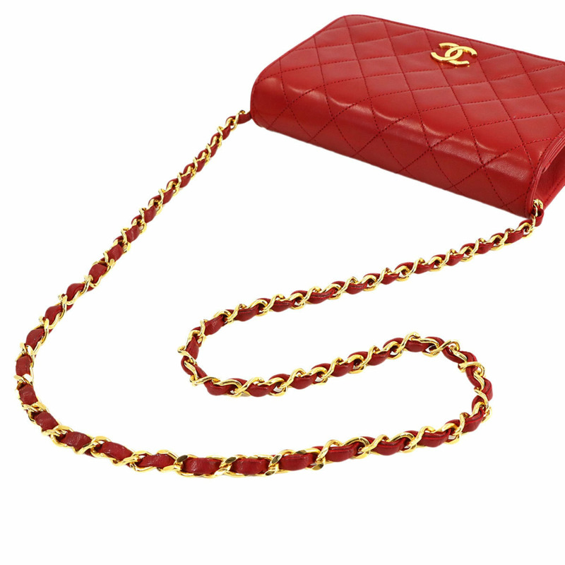 香奈兒 Matelasse 鏈條肩背包,羊皮材質,紅色,金色五金配件-5