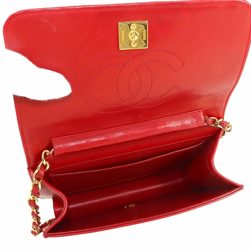 香奈兒 Matelasse 鏈條肩背包,羊皮材質,紅色,金色五金配件-6