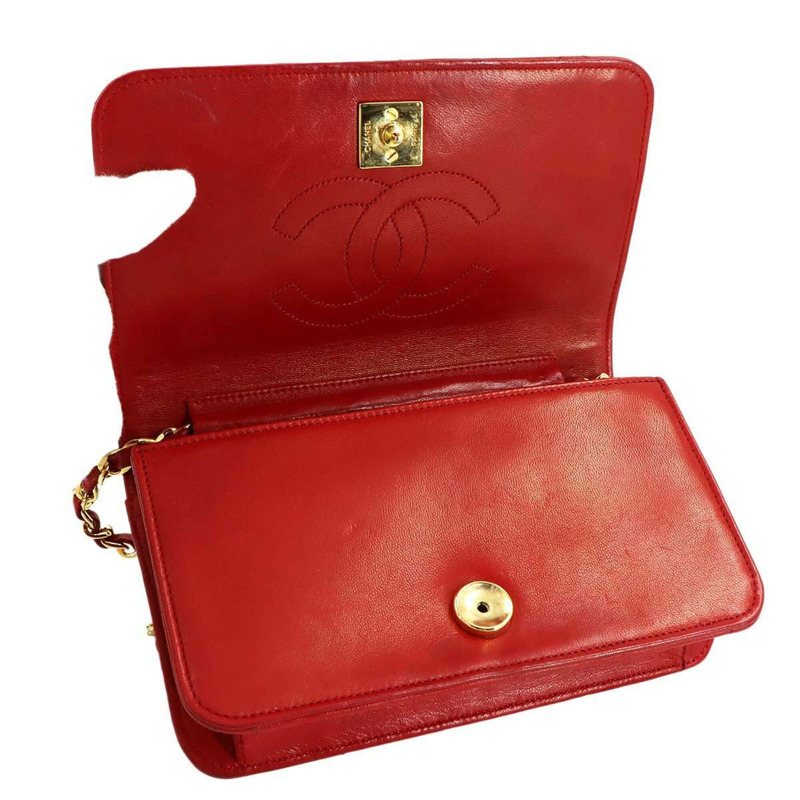 香奈兒 Matelasse 鏈條肩背包,羊皮材質,紅色,金色五金配件-7