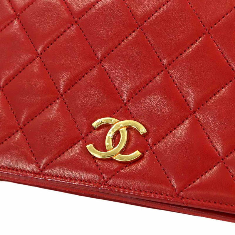 香奈兒 Matelasse 鏈條肩背包,羊皮材質,紅色,金色五金配件-8