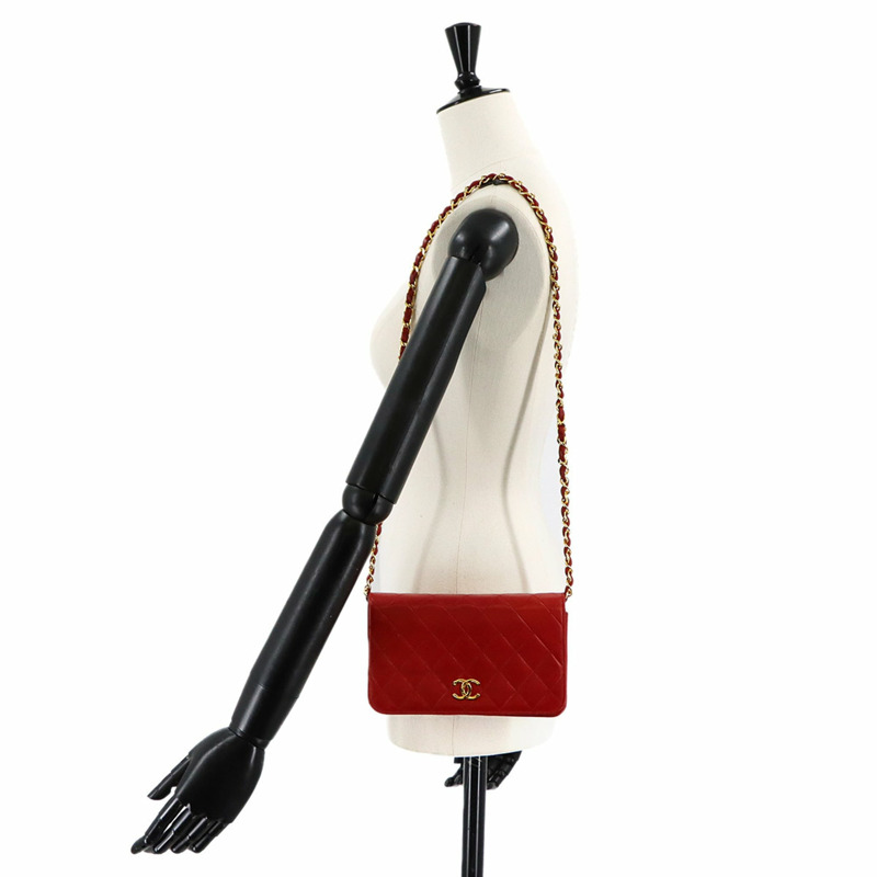 香奈兒 Matelasse 鏈條肩背包,羊皮材質,紅色,金色五金配件-9