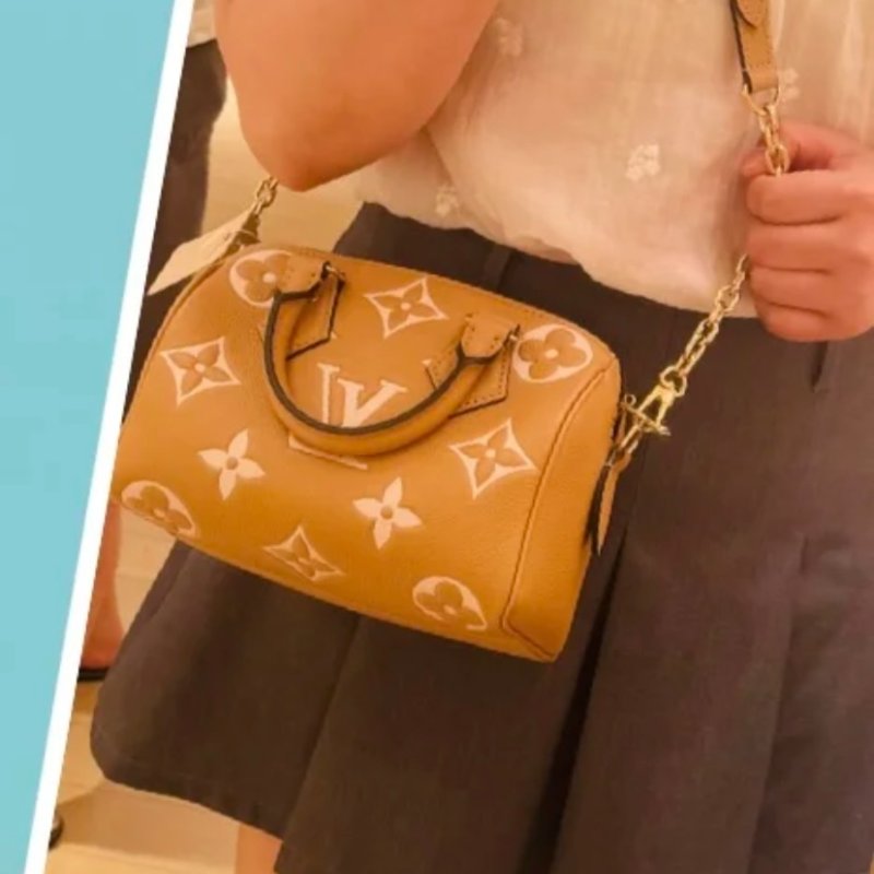 ️lv speedy20奶茶色牛皮壓紋 手提肩背斜背芯片款 20 ×11×17cm 98新配件塵袋-0