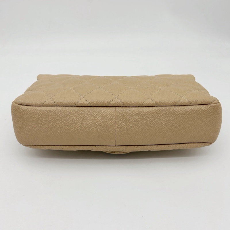 「JL精品代購」香奈兒魚子醬牛皮奶茶色銀扣拉鍊款cf鏈條包-9