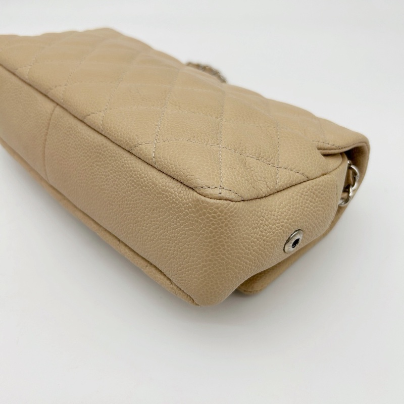 「JL精品代購」香奈兒魚子醬牛皮奶茶色銀扣拉鍊款cf鏈條包-11