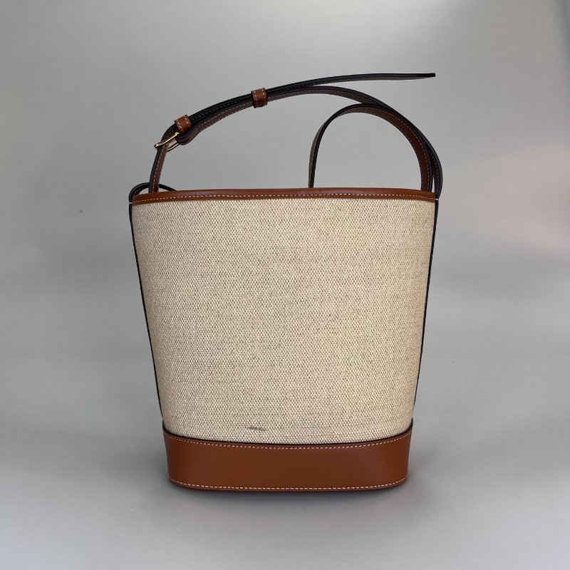 CELINE 帆布拚皮革水桶包 小號-1