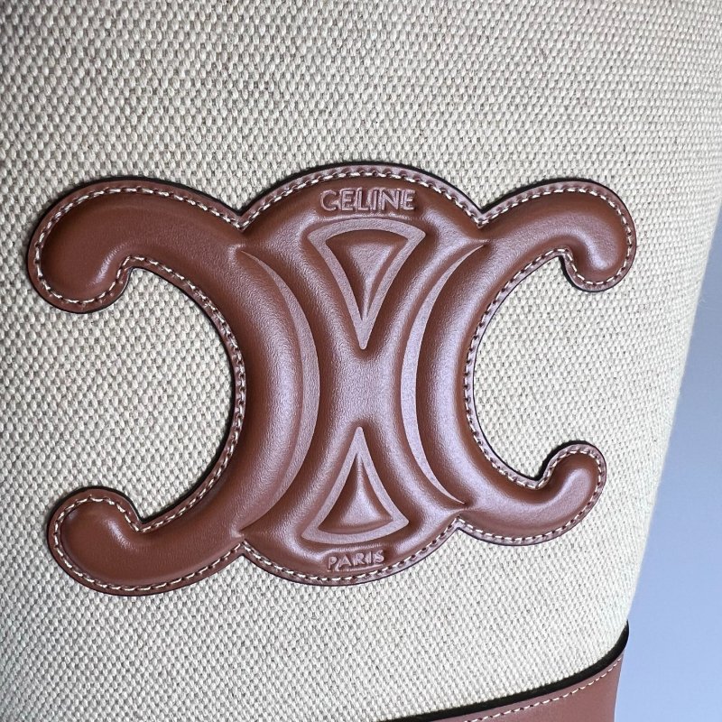 CELINE 帆布拚皮革水桶包 小號-6