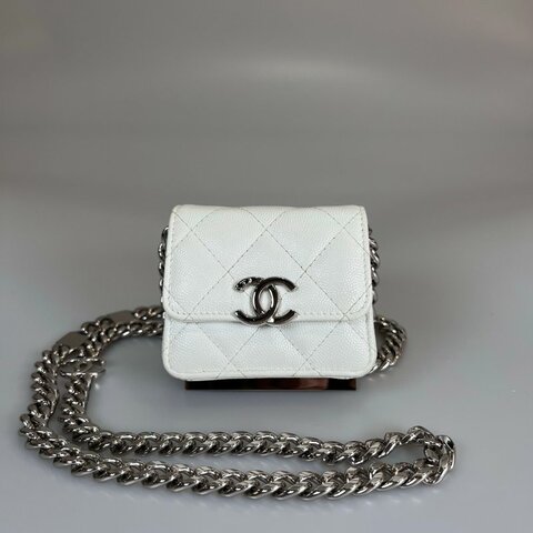 CHANEL CF銀扣小鍊包 白荔枝 31開