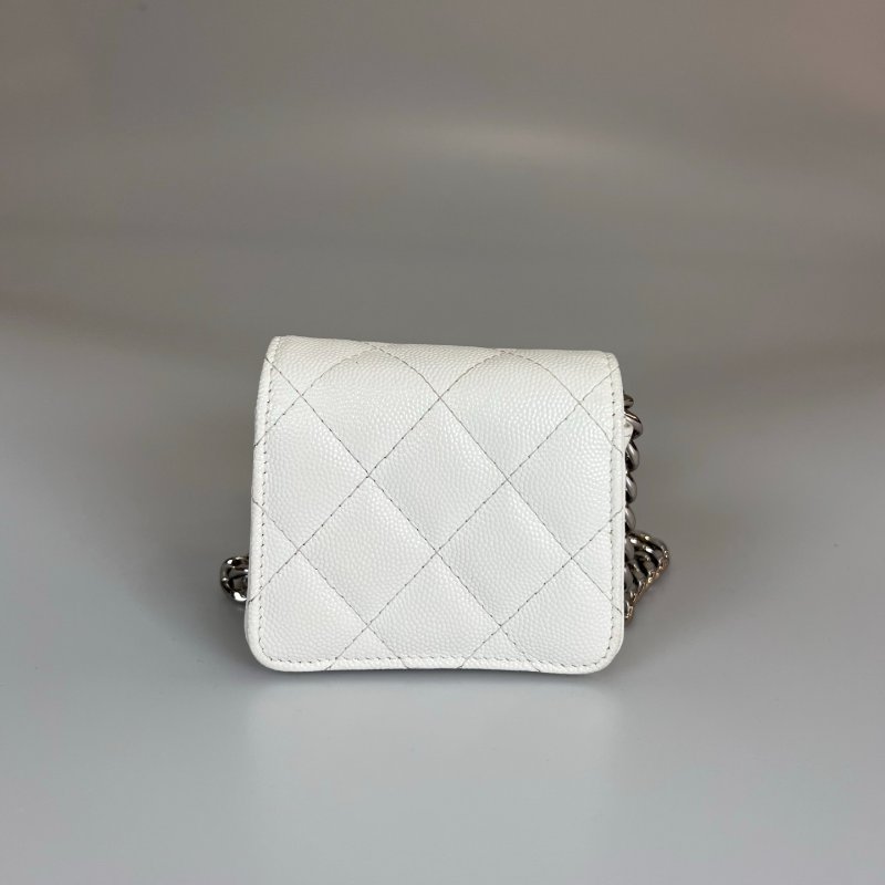 CHANEL CF銀扣小鍊包 白荔枝 31開-1