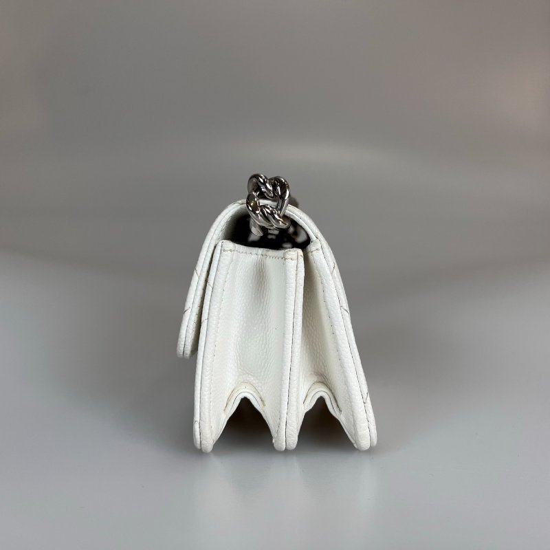 CHANEL CF銀扣小鍊包 白荔枝 31開-2