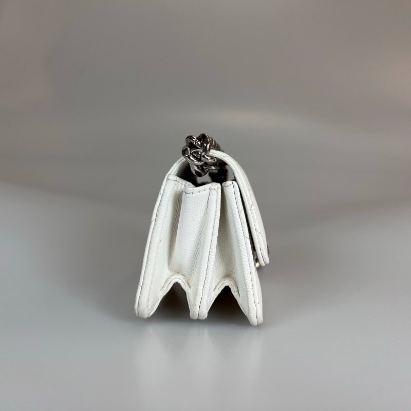 CHANEL CF銀扣小鍊包 白荔枝 31開-3