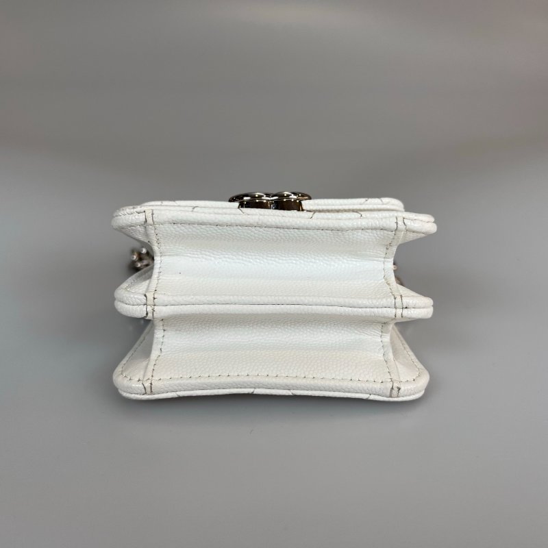 CHANEL CF銀扣小鍊包 白荔枝 31開-4