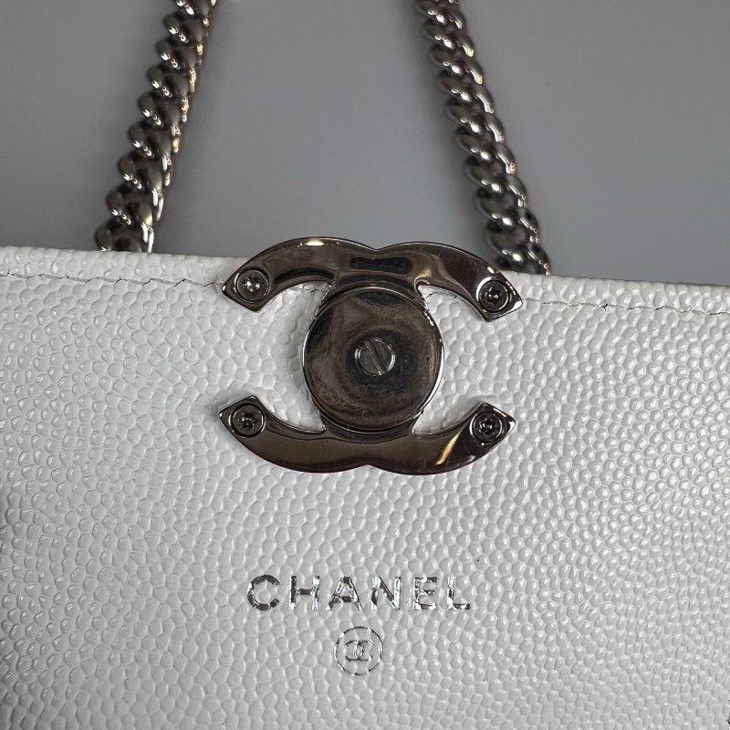 CHANEL CF銀扣小鍊包 白荔枝 31開-7