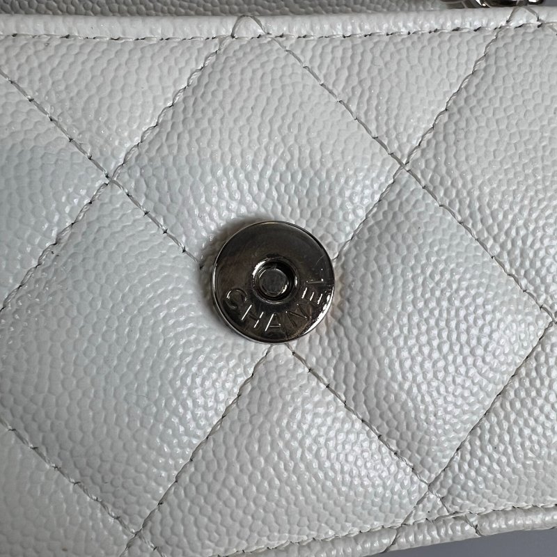 CHANEL CF銀扣小鍊包 白荔枝 31開-8